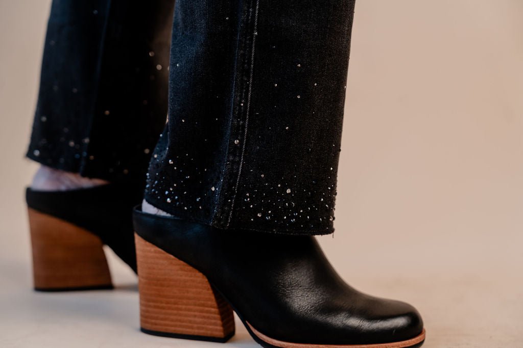 Straight Leg Denim Pants W/ Rhinestones - Mainstream Boutique