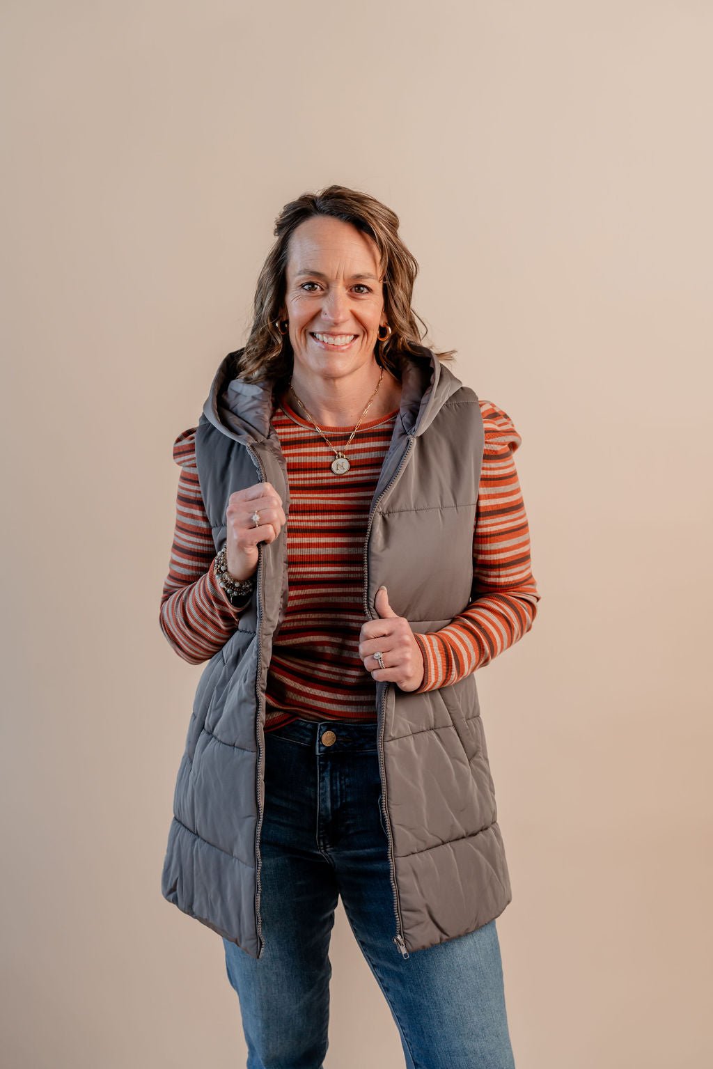 Hooded Puffer Vest W/ Zip Front - Mainstream Boutique