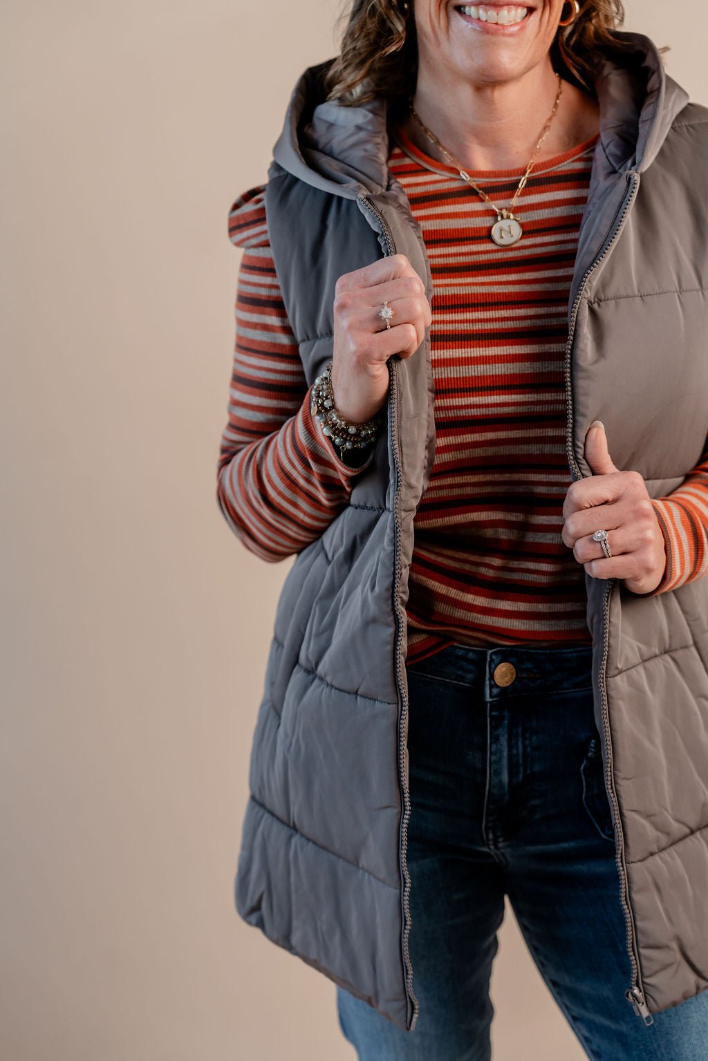 Hooded Puffer Vest W/ Zip Front - Mainstream Boutique