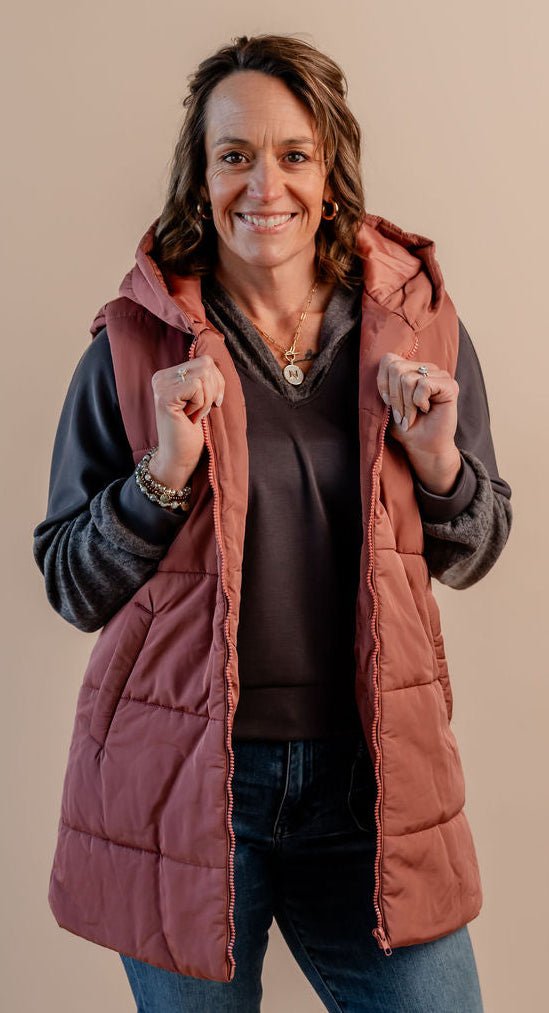 Hooded Puffer Vest W/ Zip Front - Mainstream Boutique