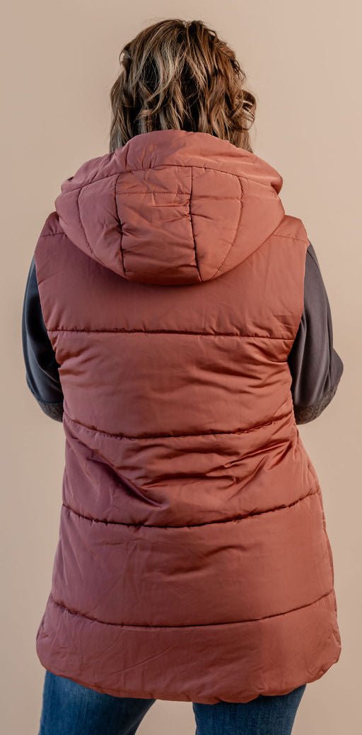 Hooded Puffer Vest W/ Zip Front - Mainstream Boutique