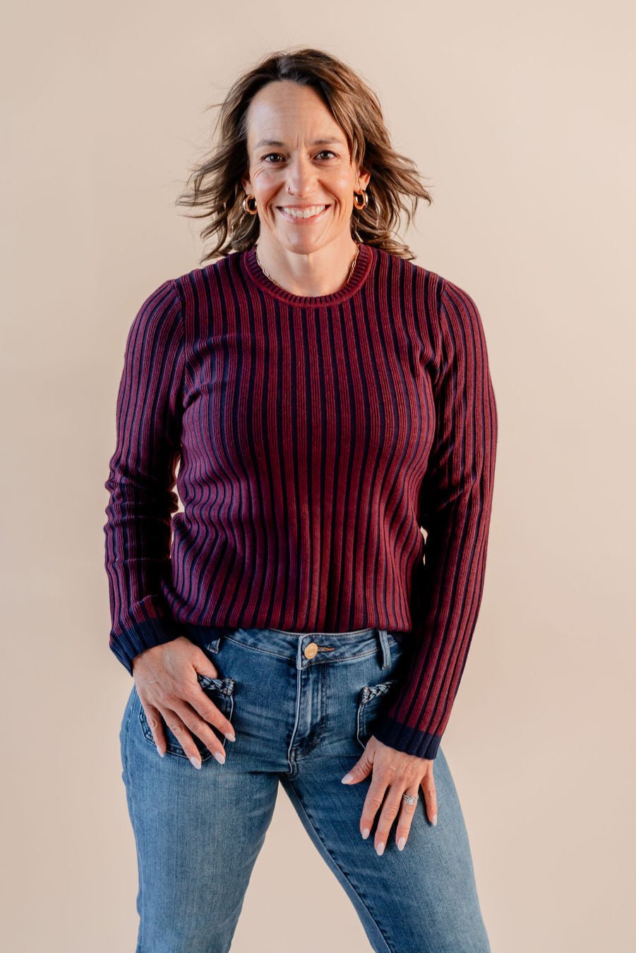 Long Sleeve Crewneck Ribbed Sweater - Mainstream Boutique