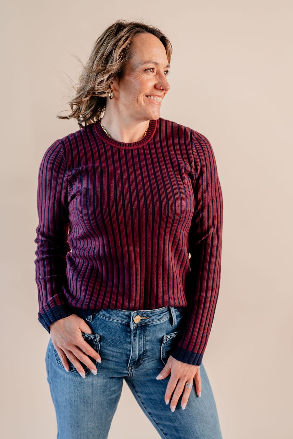 Long Sleeve Crewneck Ribbed Sweater - Mainstream Boutique