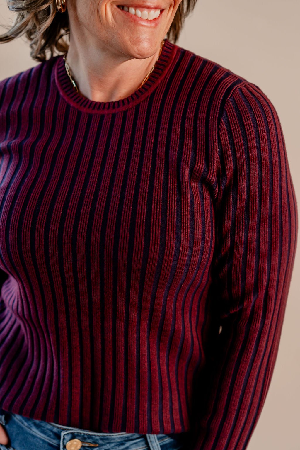 Long Sleeve Crewneck Ribbed Sweater - Mainstream Boutique