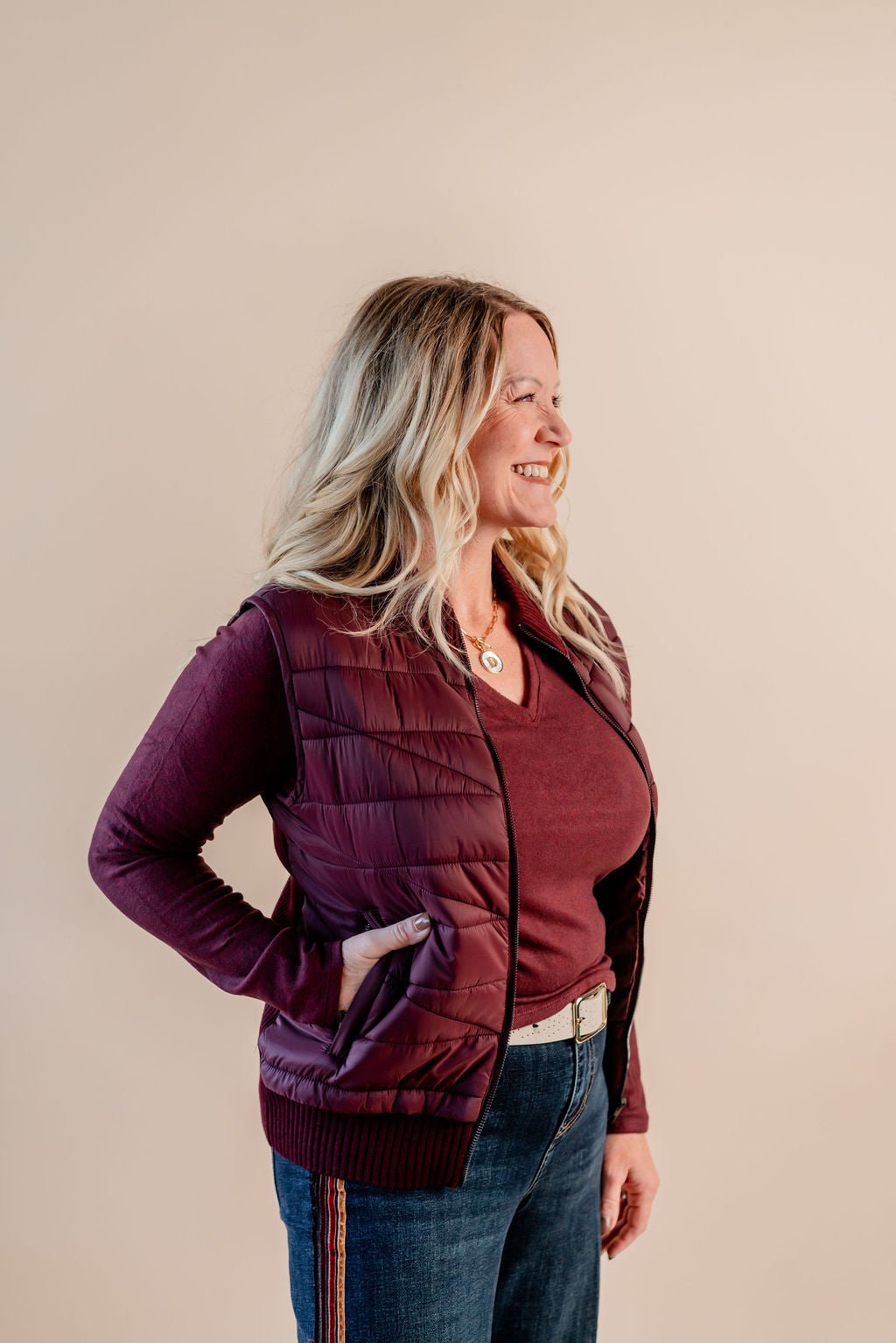 Sleeveless Quilted Front Full Zip Sweater Vest - Mainstream Boutique