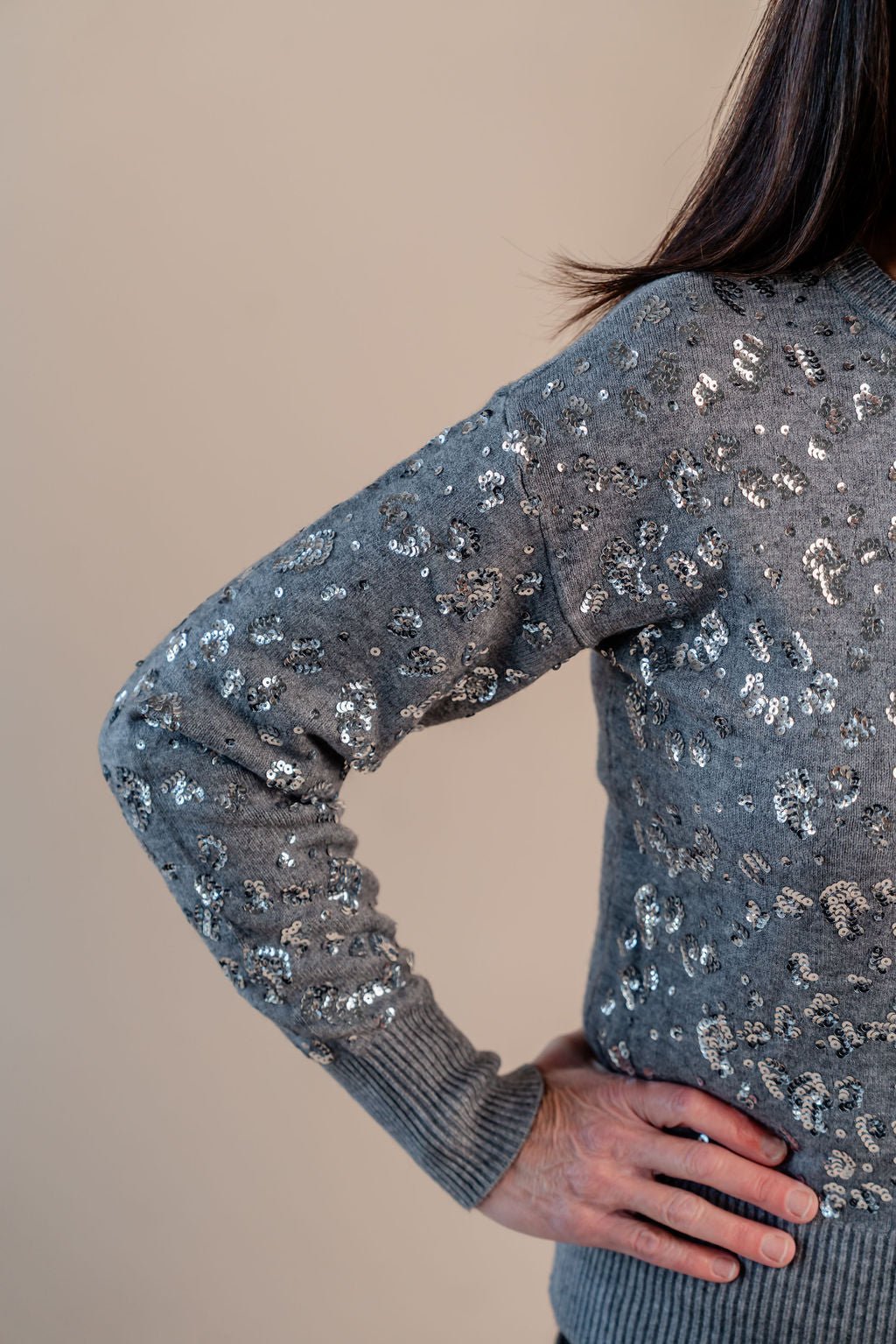 Sequined Drop Shoulder Crewneck Sweater - Mainstream Boutique