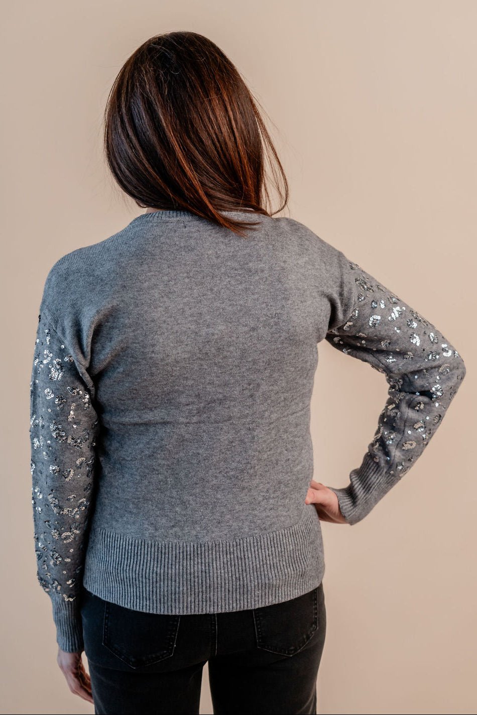 Sequined Drop Shoulder Crewneck Sweater - Mainstream Boutique