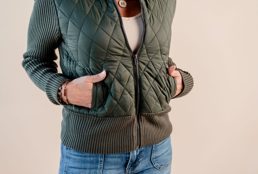 Long Sleeve Zip Front Sweater/Woven Jacket - Mainstream Boutique