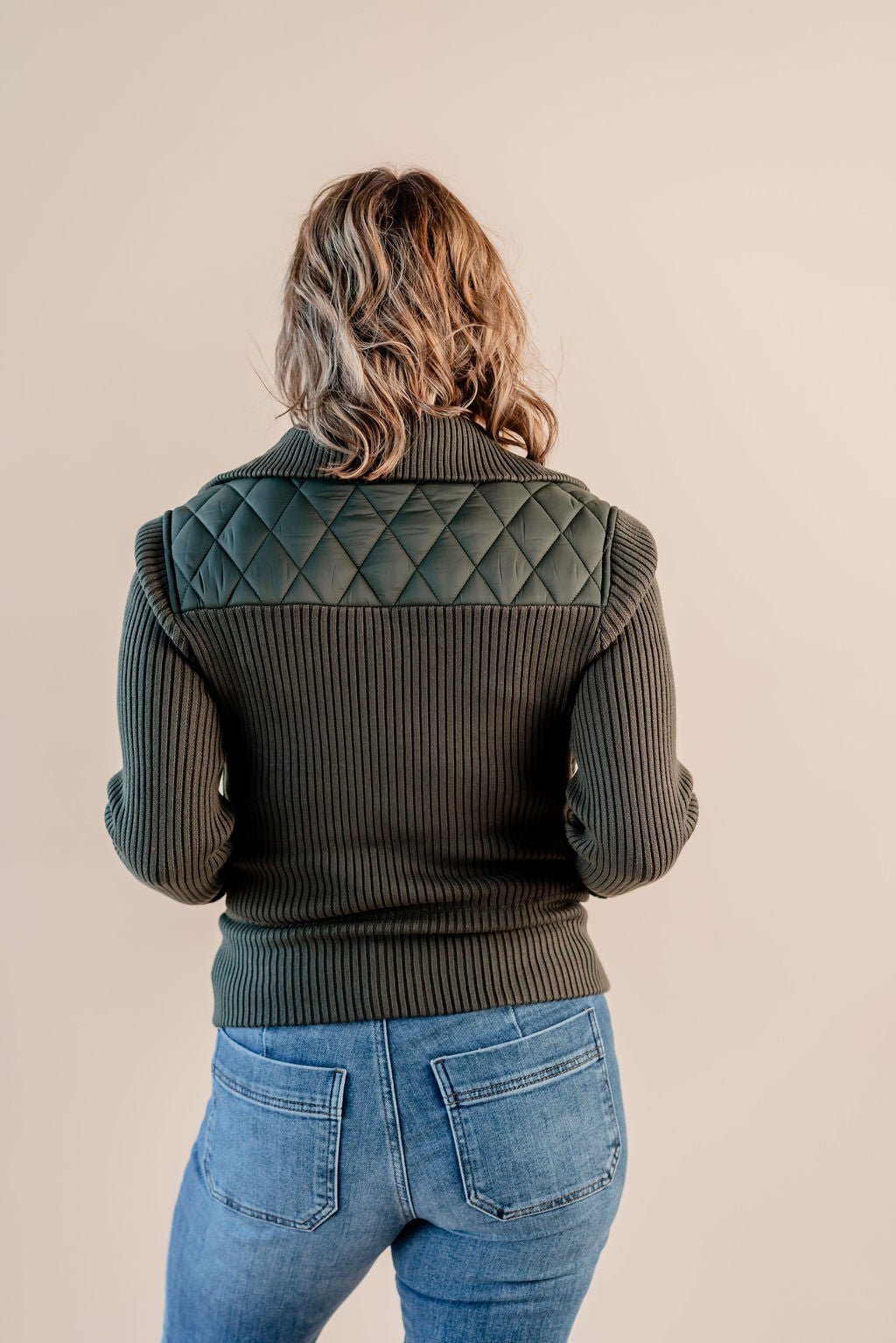 Long Sleeve Zip Front Sweater/Woven Jacket - Mainstream Boutique