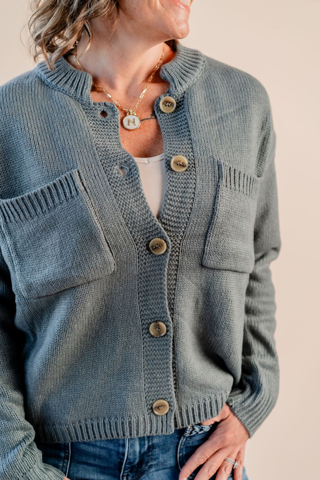Mock Collared Button Down Long Sleeve Cardigan Sweater - Mainstream Boutique