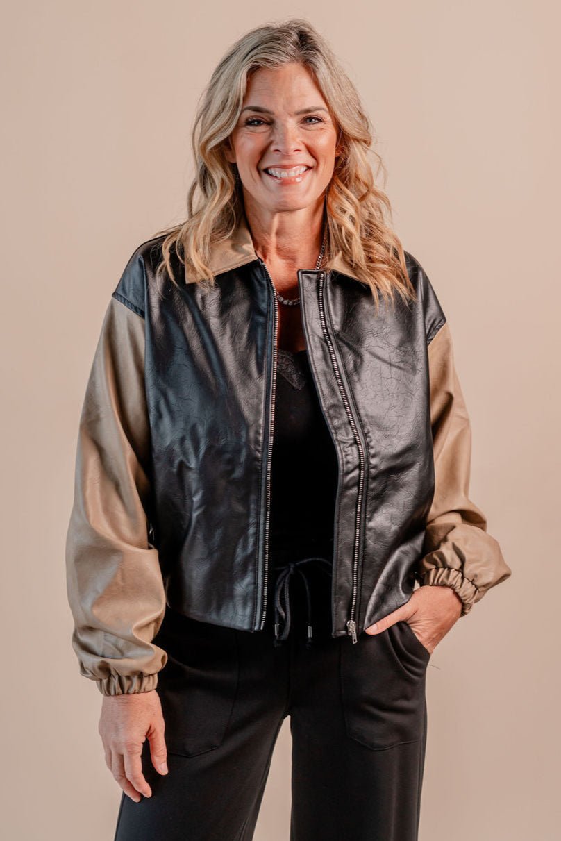 Black & Brown Bomber Jacket - Mainstream Boutique