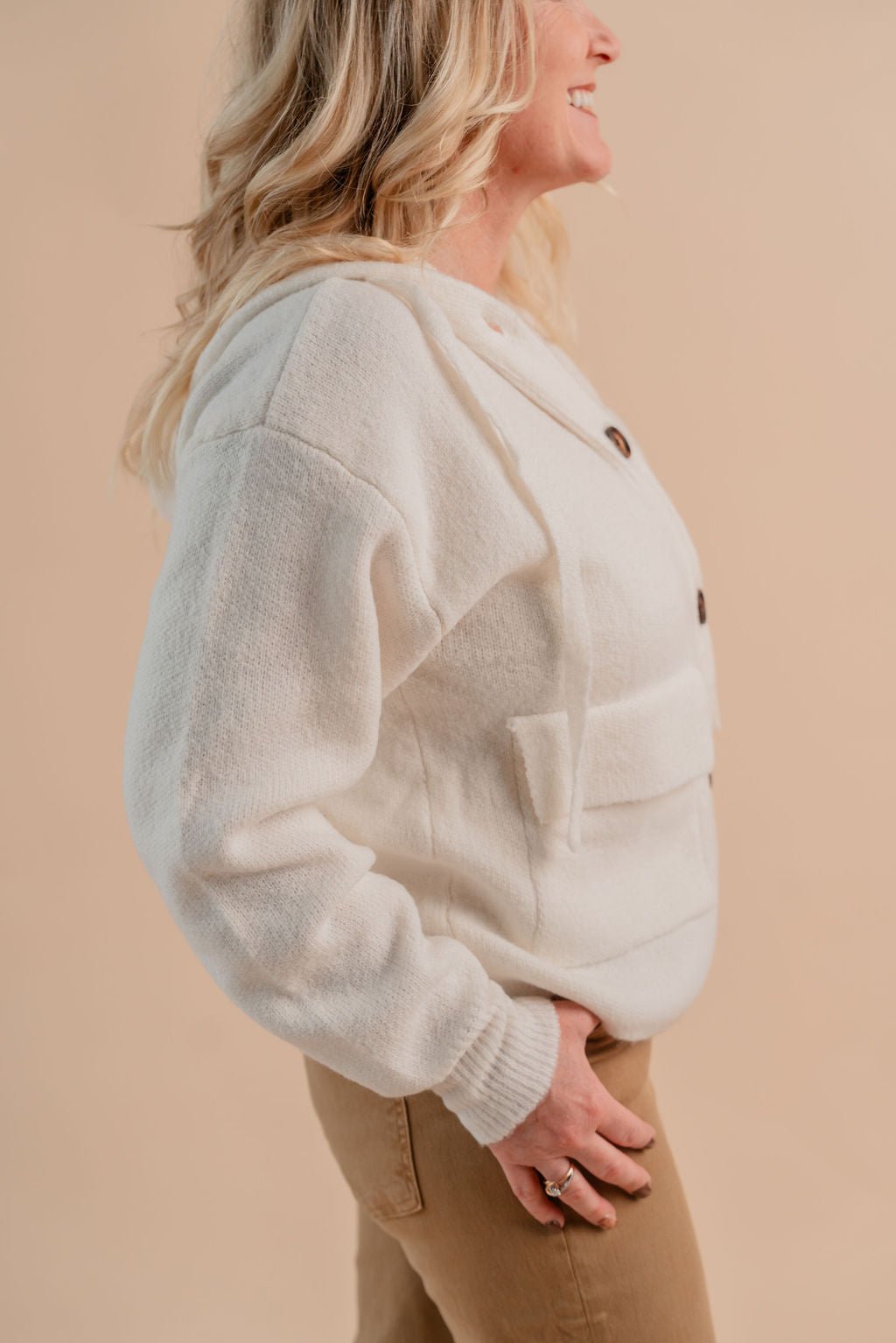 Drawstring Button Closure Long Sleeve Sweater Vest - Mainstream Boutique