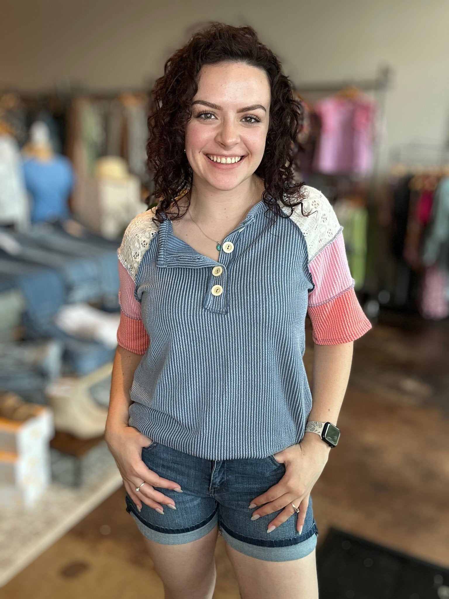 Ribbed Color Block Henley Top - Mainstream Boutique