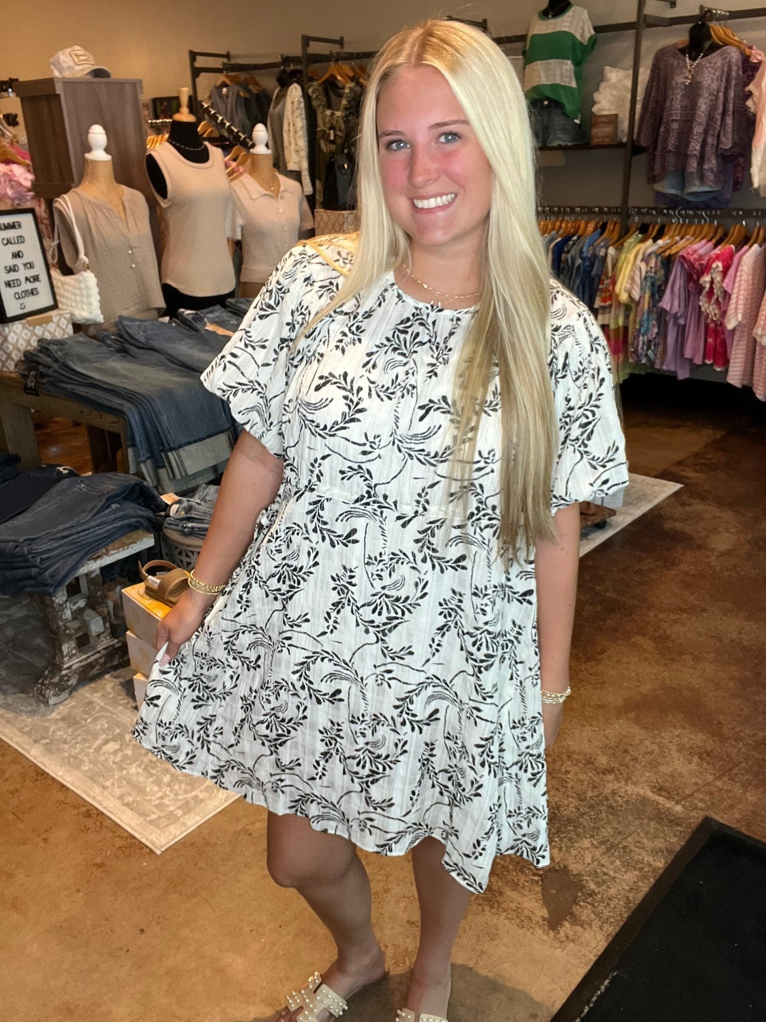 Textured Puff Sleeve Dress - Mainstream Boutique