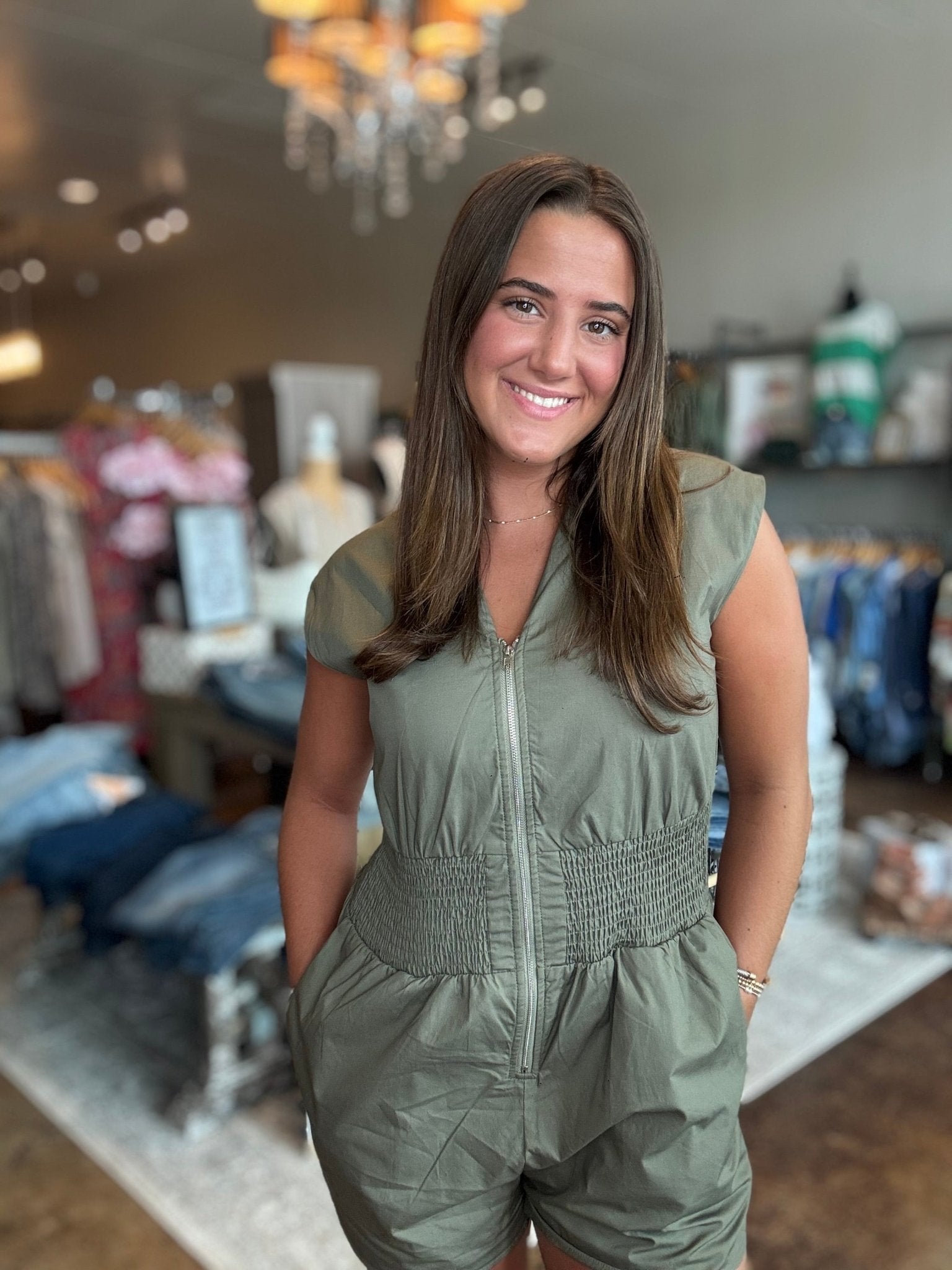 Cap Sleeve Front Zip Romper - Mainstream Boutique