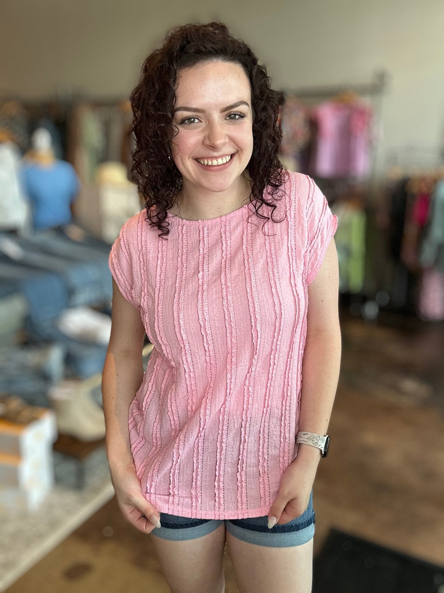 Textured Cap Sleeve Top - Mainstream Boutique