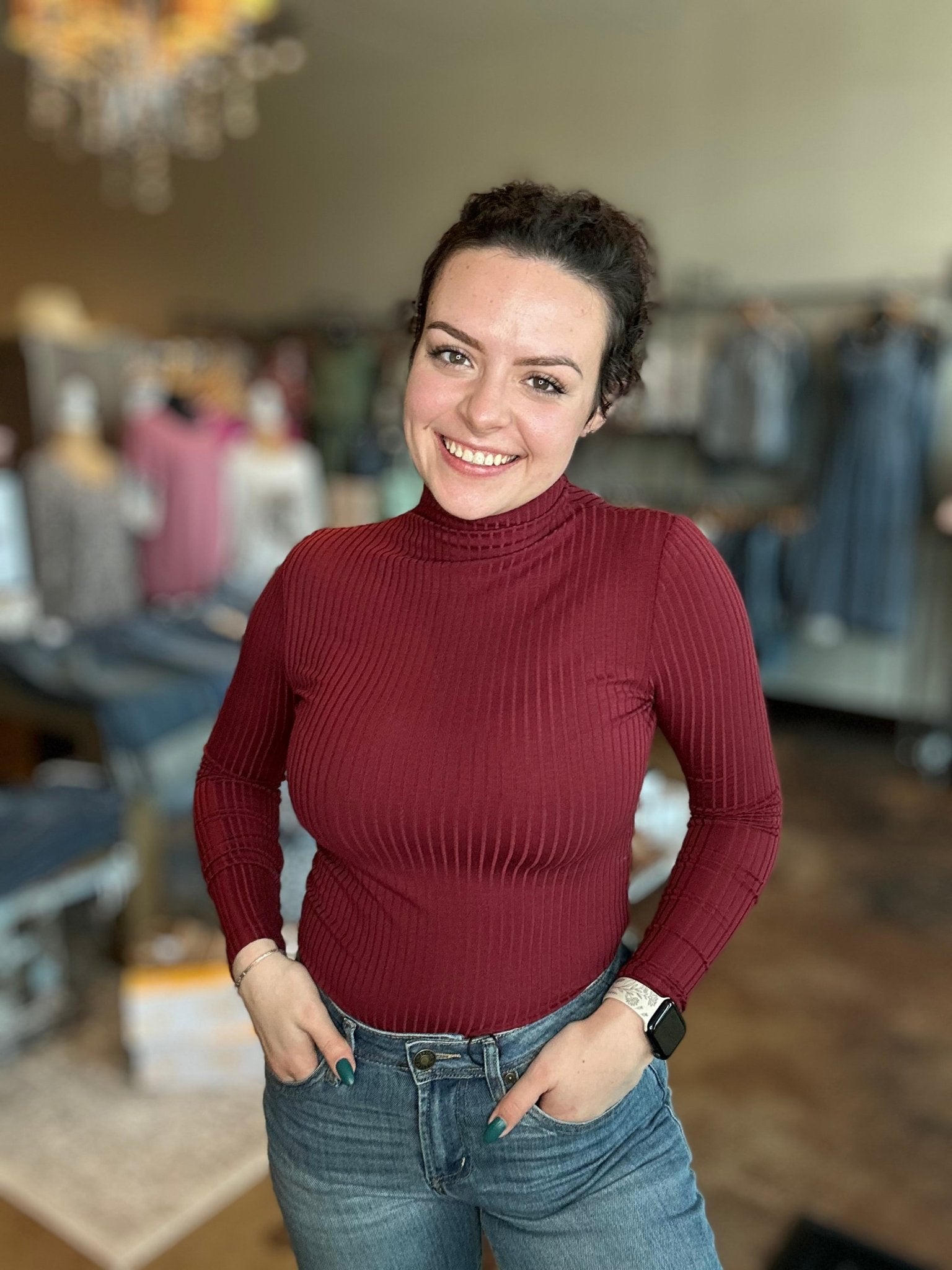 Long Sleeve Ribbed Mock Neck Top - Mainstream Boutique