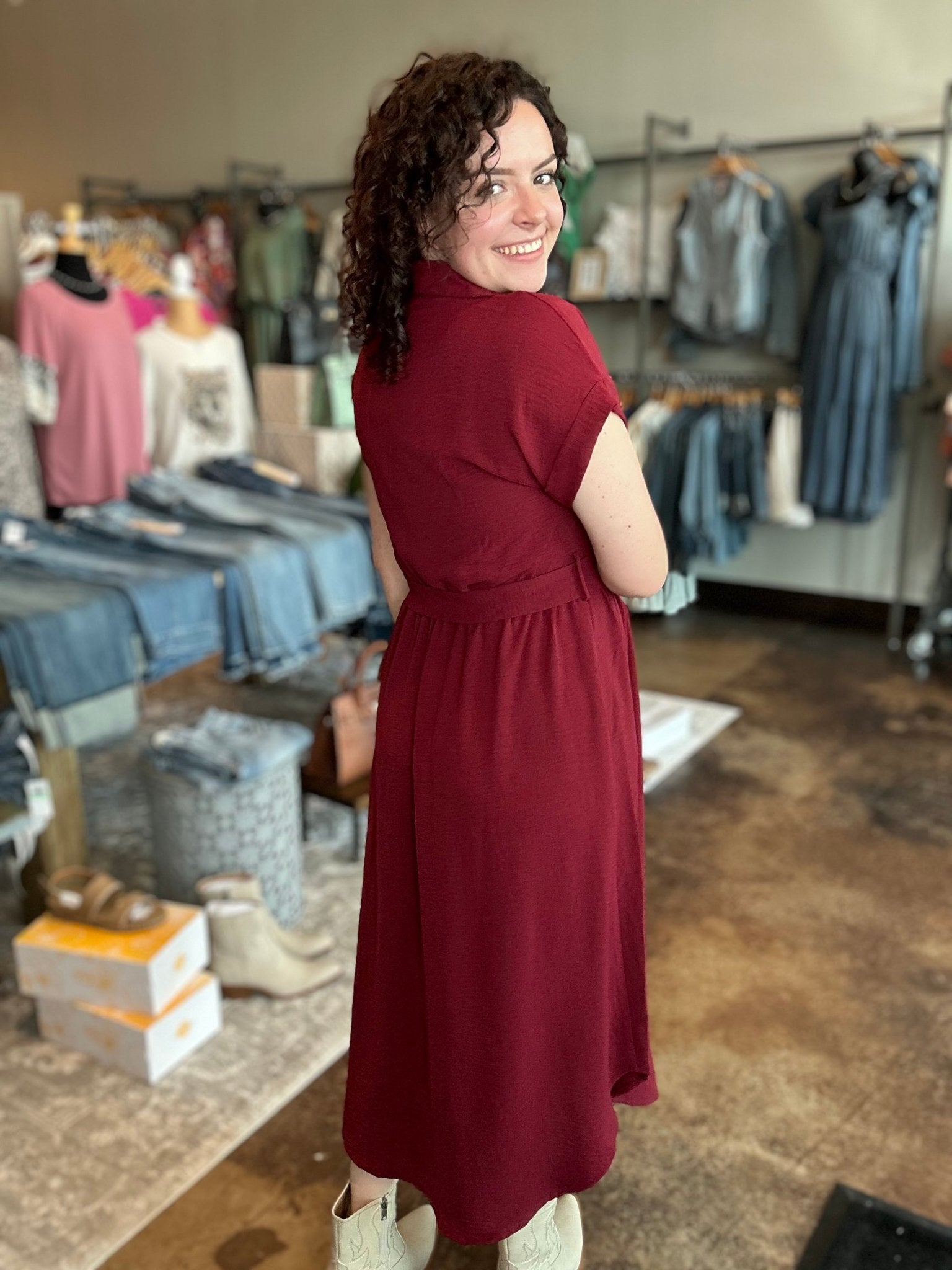 Button Down Belted Midi Dress - Mainstream Boutique