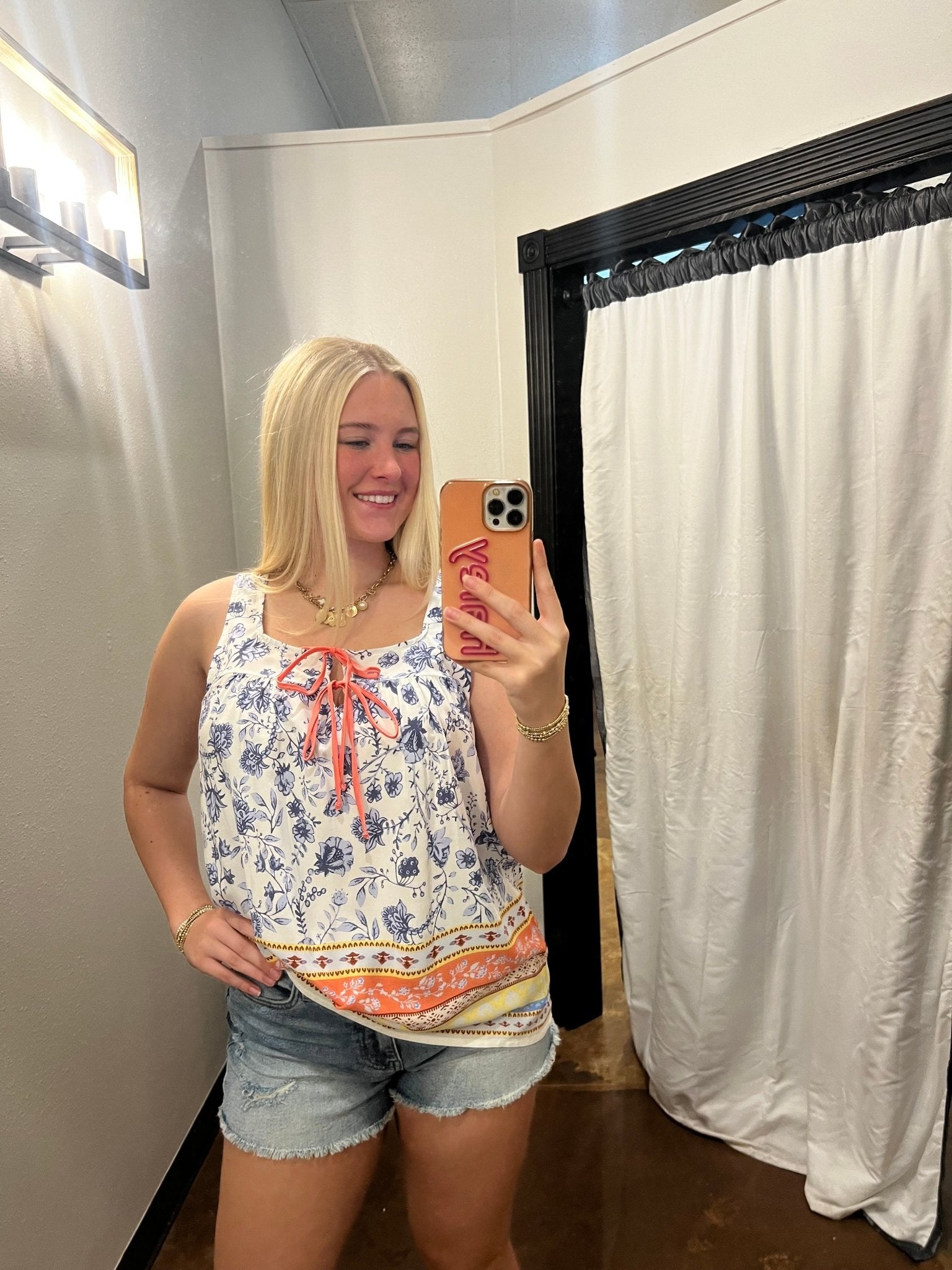 Floral Square Neck Babydoll Top With Front Ties - Mainstream Boutique