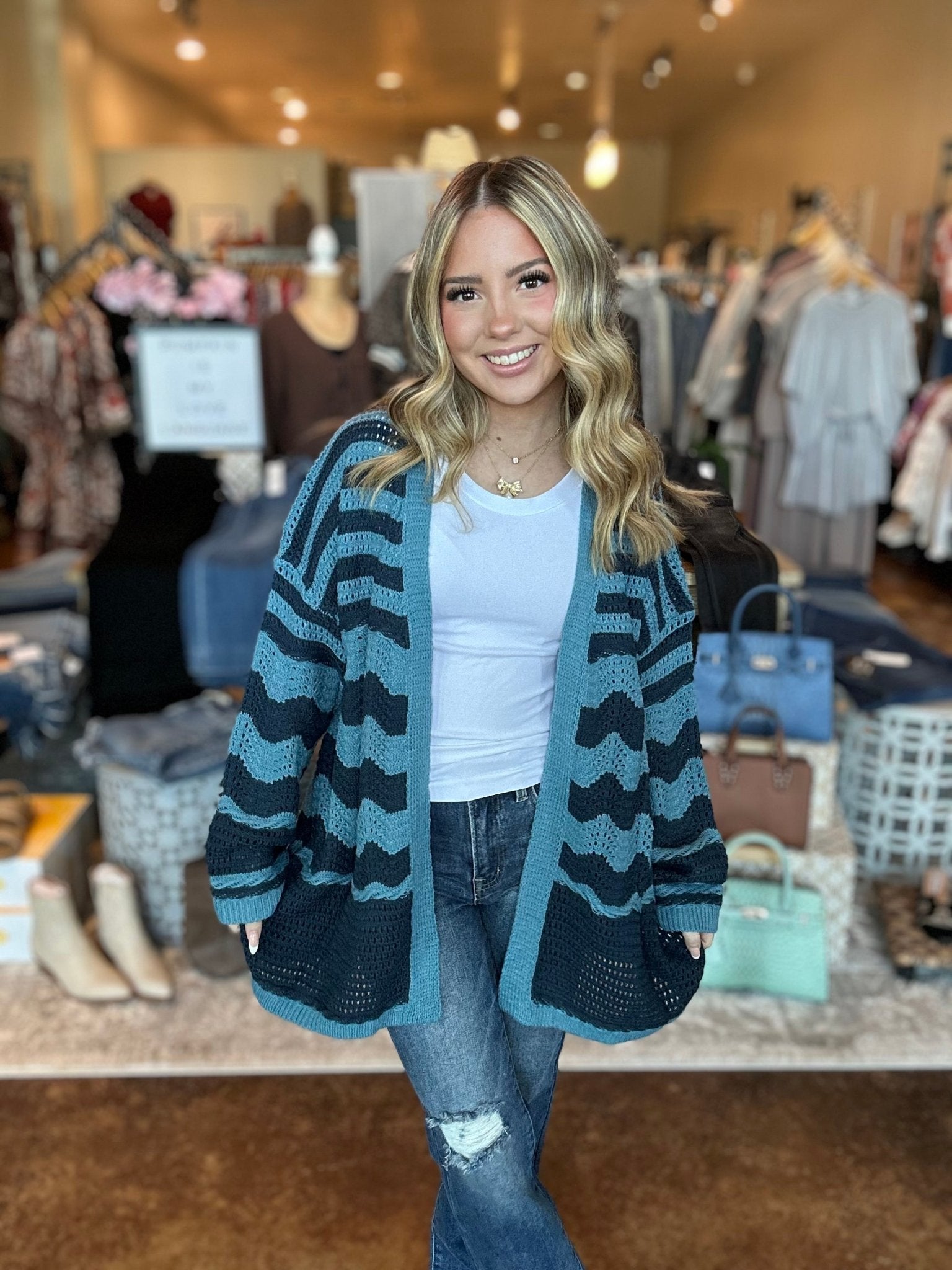 Two Tone Open Front Cardigan - Mainstream Boutique