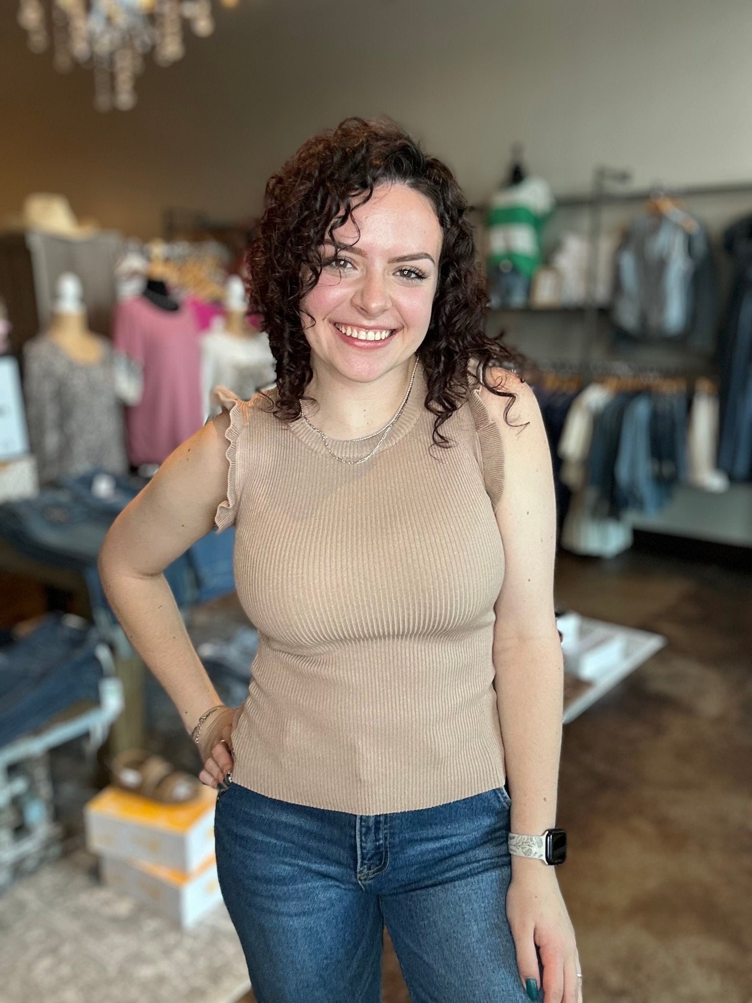 Sleeveless Ruffle Detail Sweater Knit Top - Mainstream Boutique