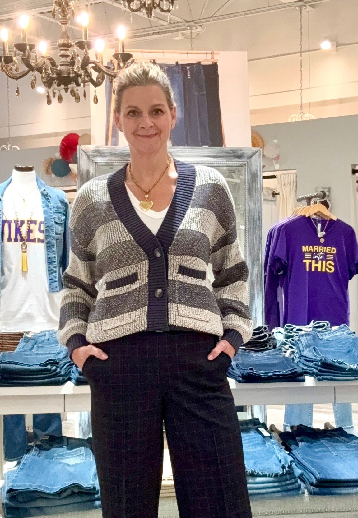 Long Sleeve Button Front Striped Sweater Cardigan