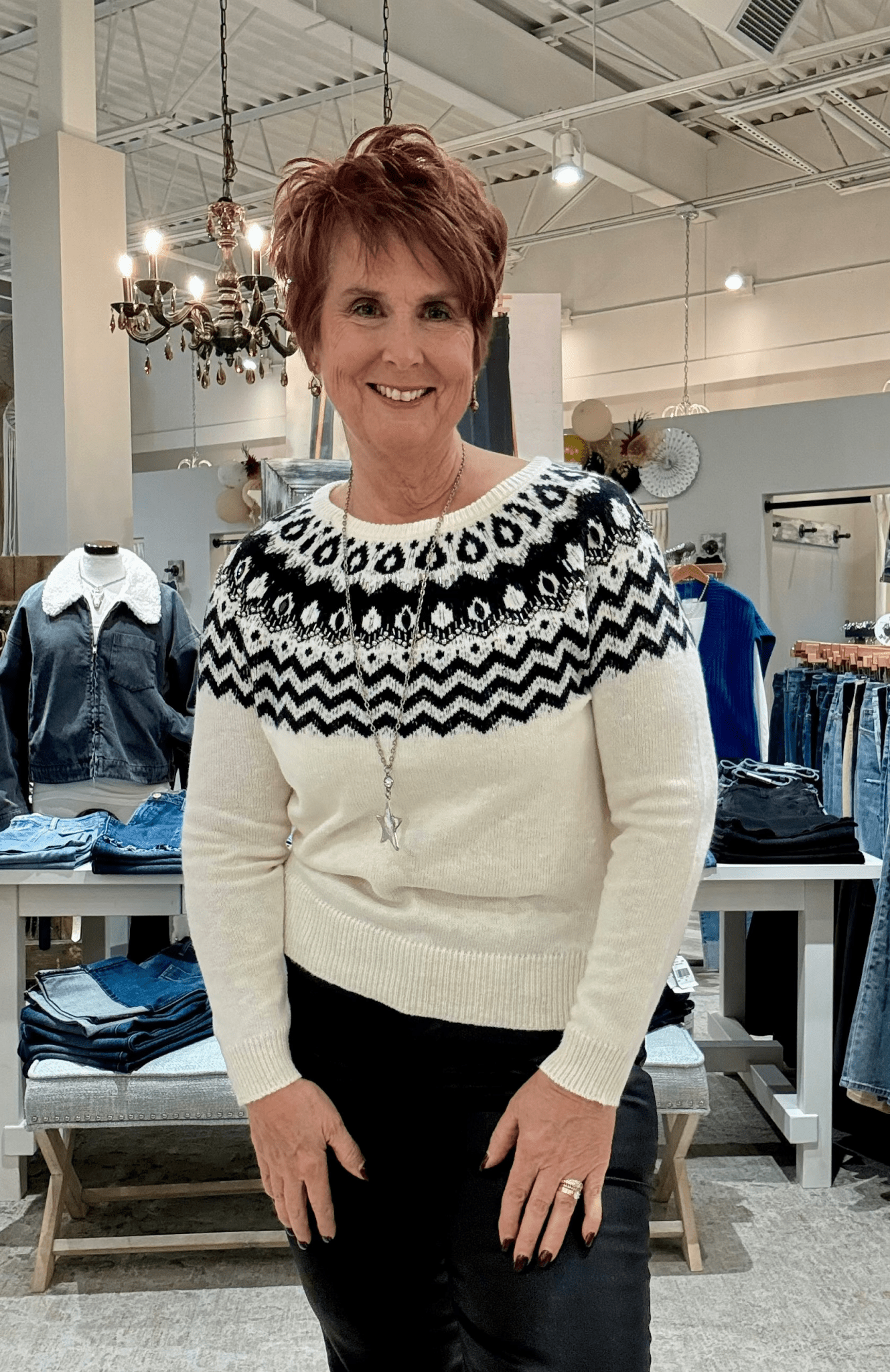 Long Sleeve Scoop Neck Sweater with Beads
