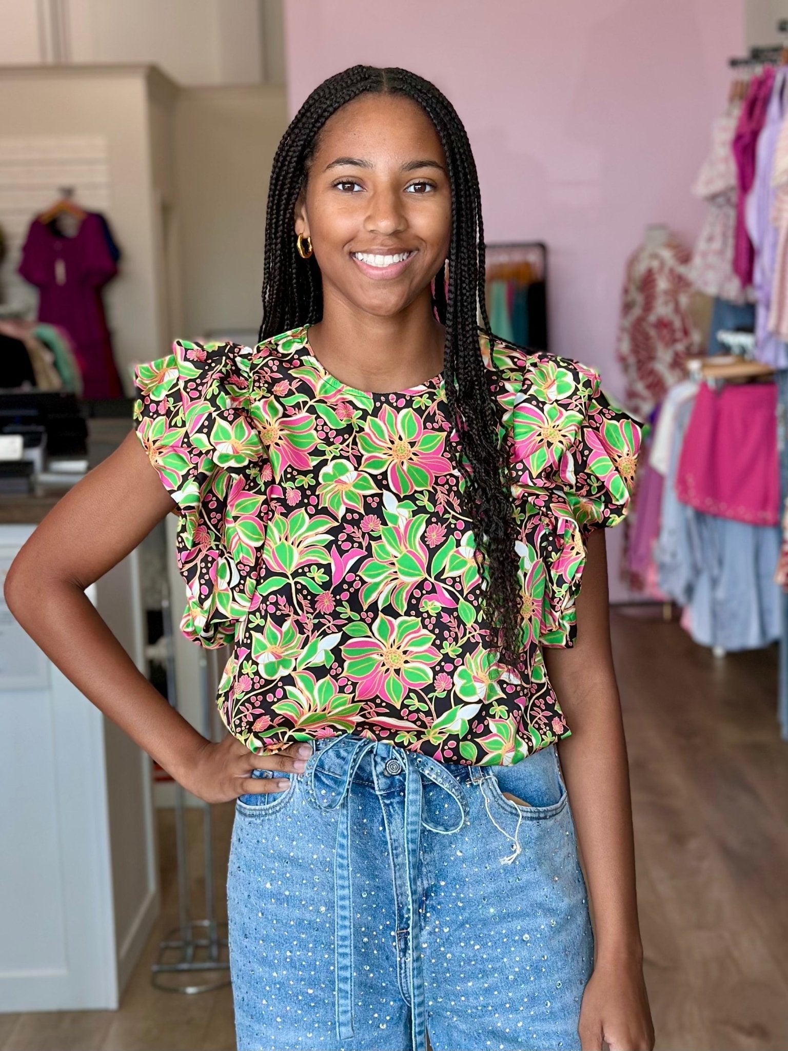 Smocked Poplin Sleeve Top - Mainstream Boutique