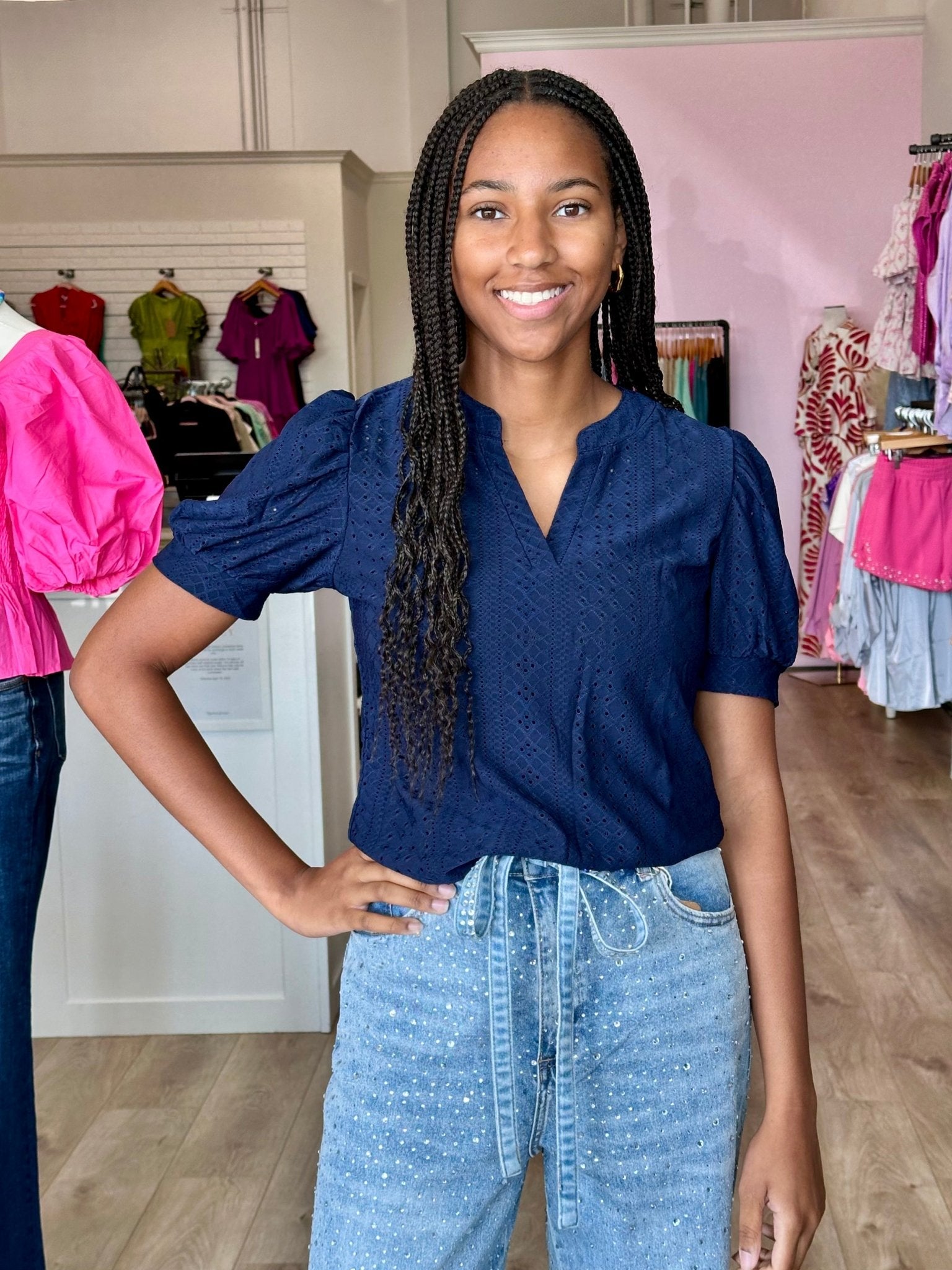 HOLLOW PUFF SLEEVE LOOSE TEE - Mainstream Boutique