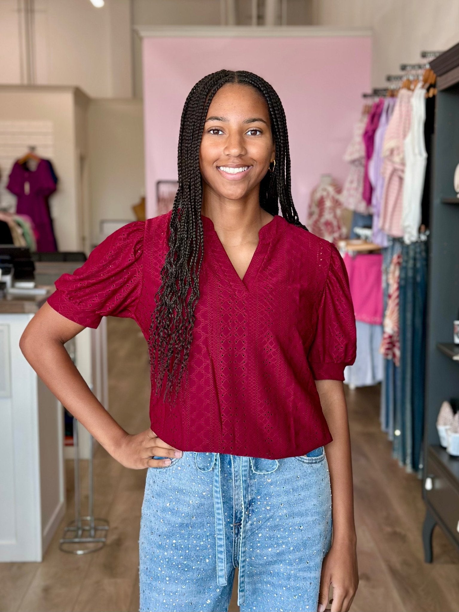 HOLLOW PUFF SLEEVE LOOSE TEE - Mainstream Boutique