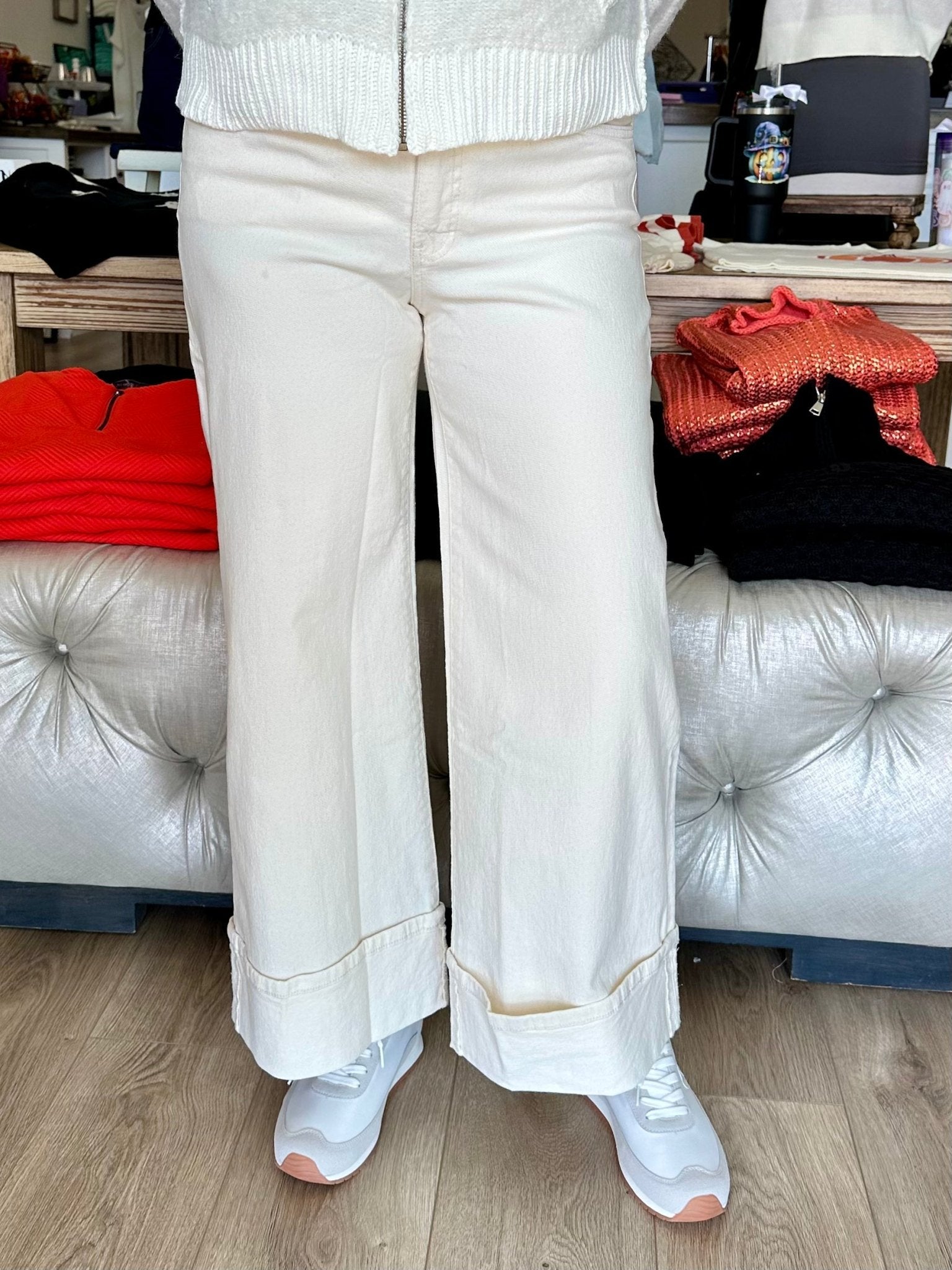 Meg High Rise Fab AB Wide Leg Roll Up Regular Hem - Mainstream Boutique