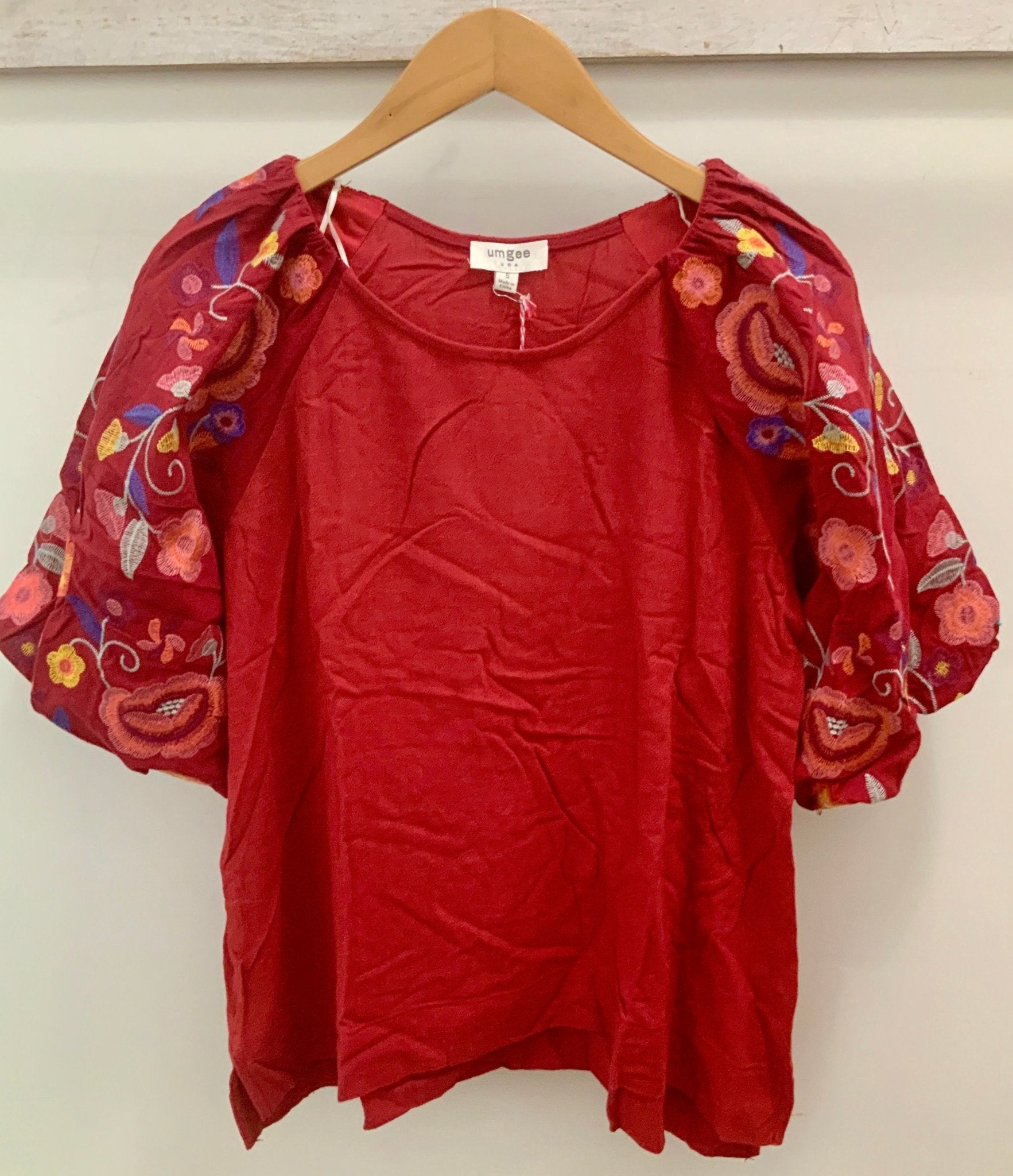 Linen Blend Top With Embroidery Balloon Sleeve & Slide Slit - Mainstream Boutique