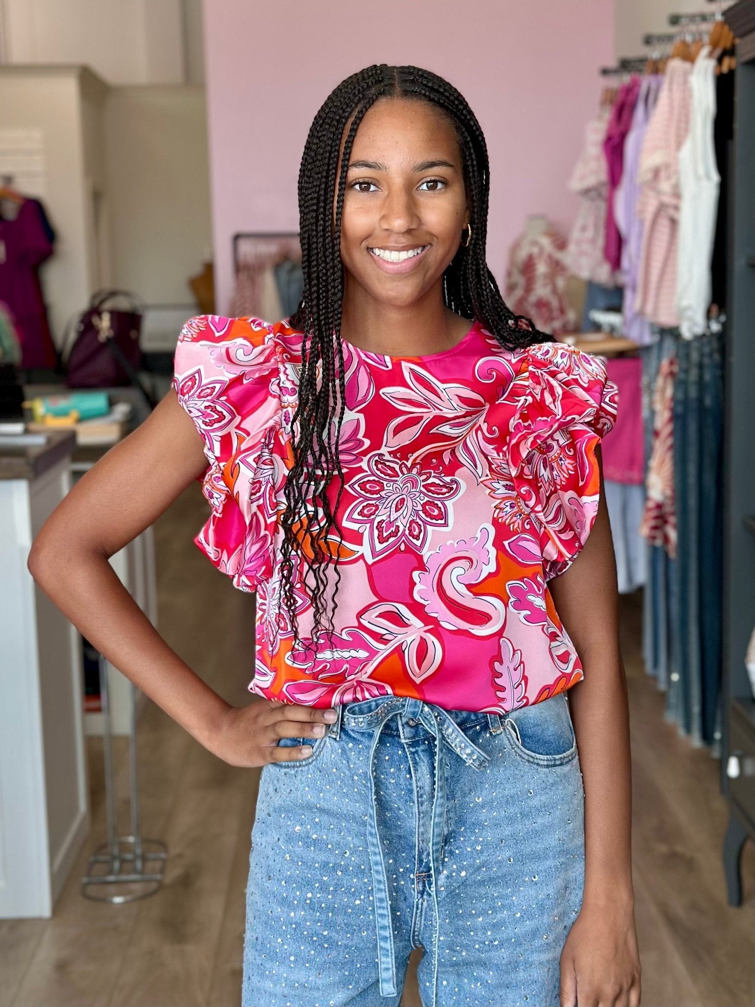 Smocked Poplin Sleeve Top - Mainstream Boutique