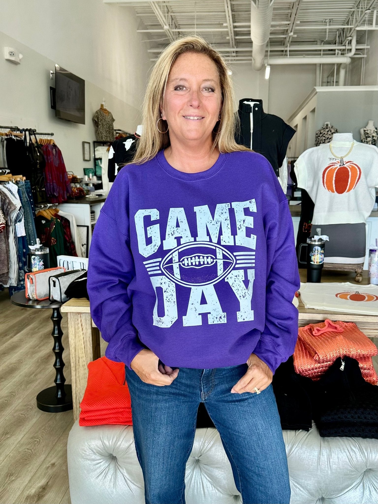 Game Day Football Cozy Sweater Vintage Team Colors - Mainstream Boutique