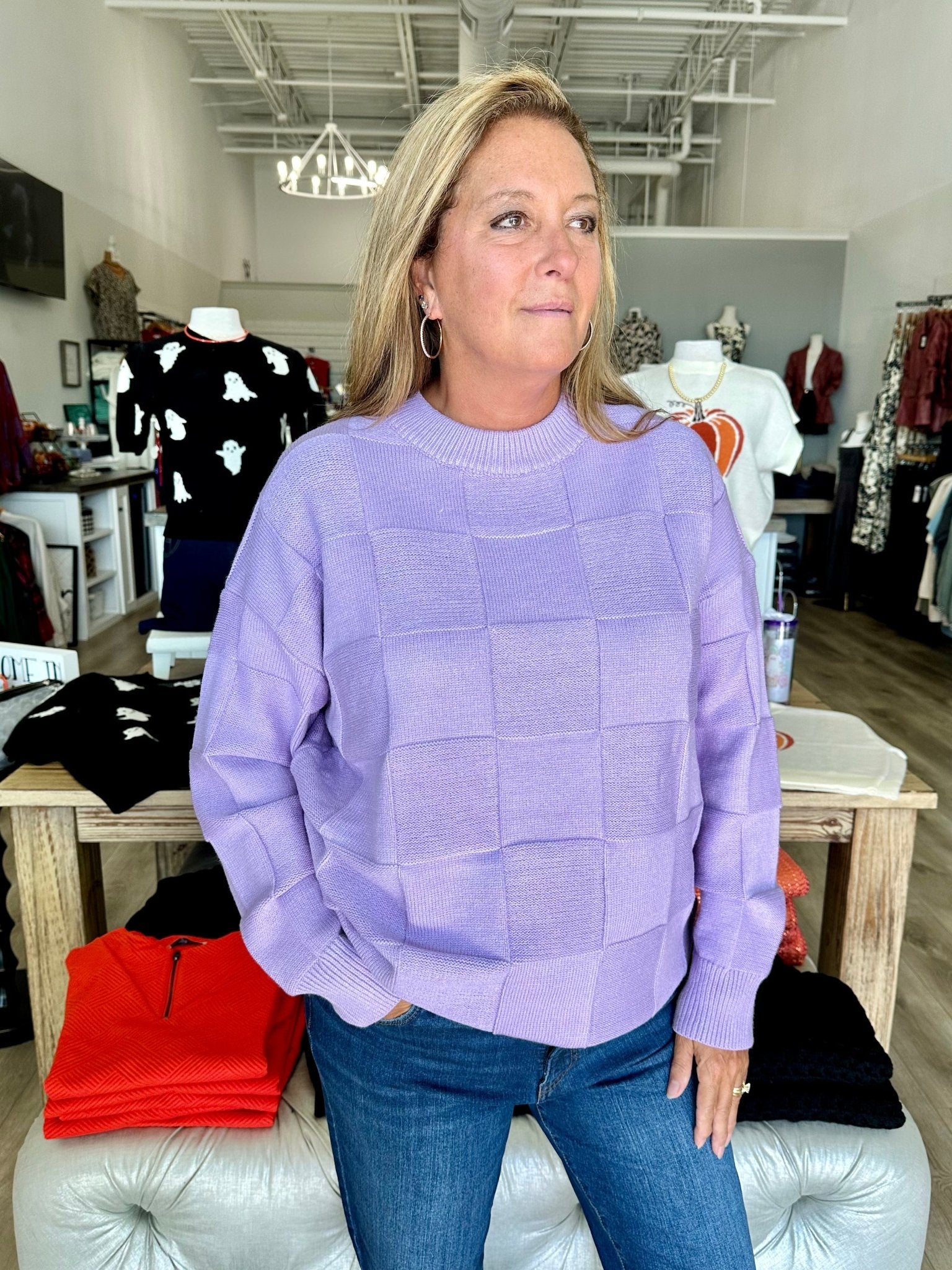 Round Neck Long Sleeve Textured Sweater Top - Mainstream Boutique