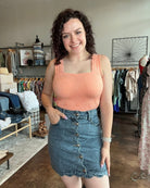 Scallop Button Front Denim Skirt - Mainstream Boutique