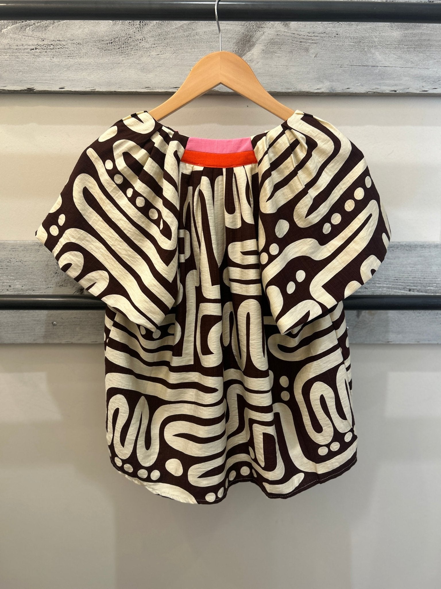 THML Short Sleeve Pattern V - Neck Top - Brown - Mainstream Boutique