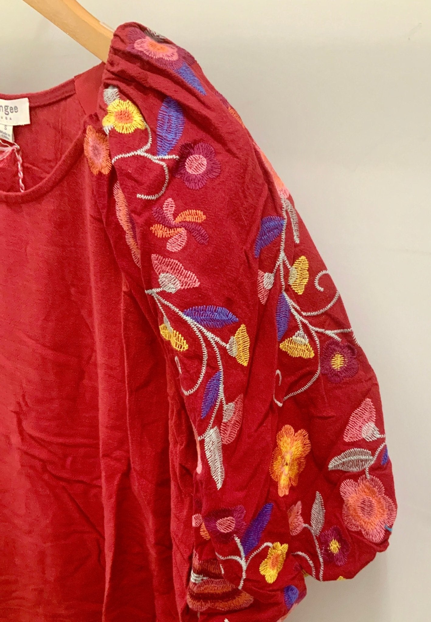 Linen Blend Top With Embroidery Balloon Sleeve & Slide Slit - Mainstream Boutique