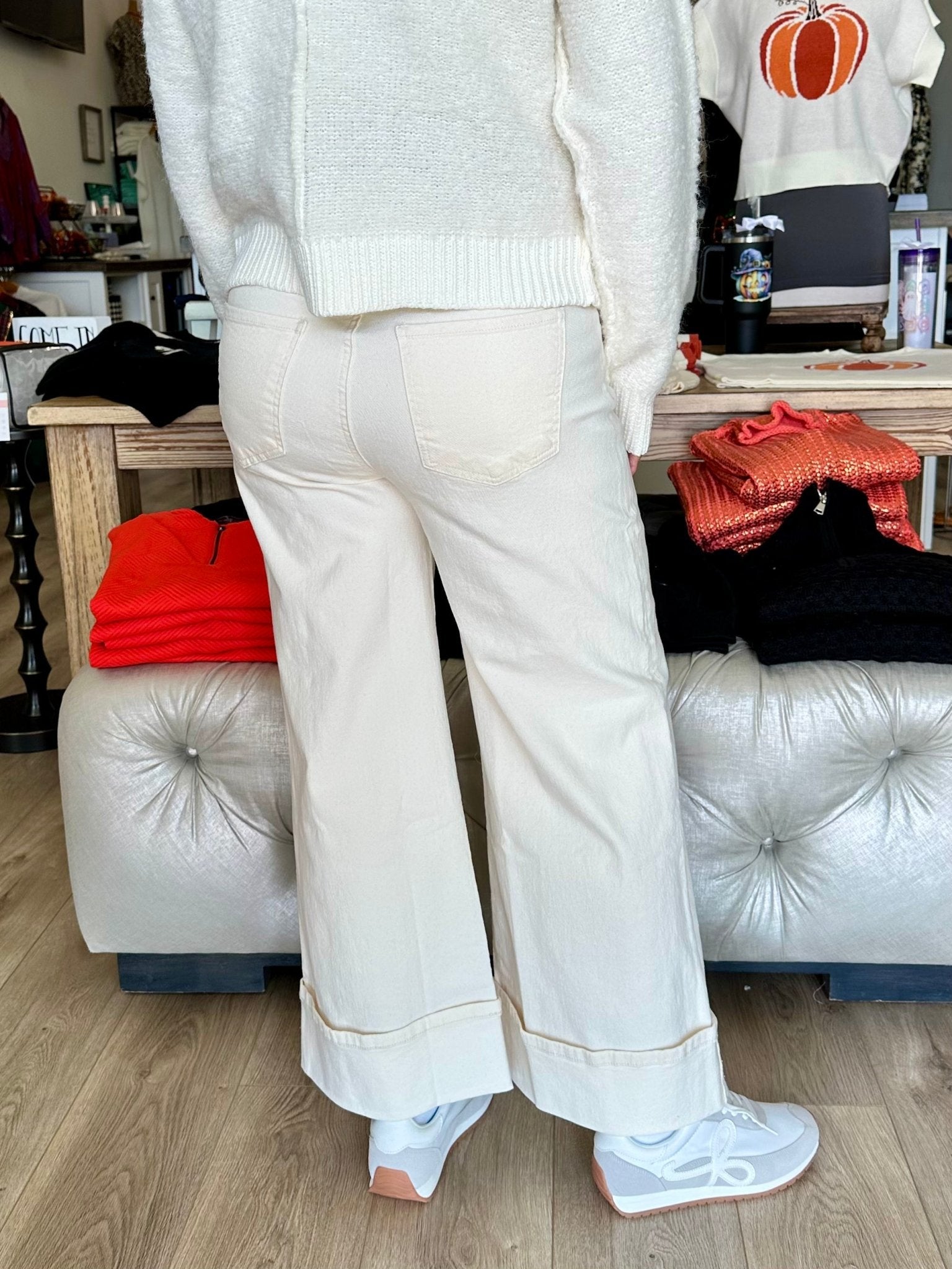 Meg High Rise Fab AB Wide Leg Roll Up Regular Hem - Mainstream Boutique