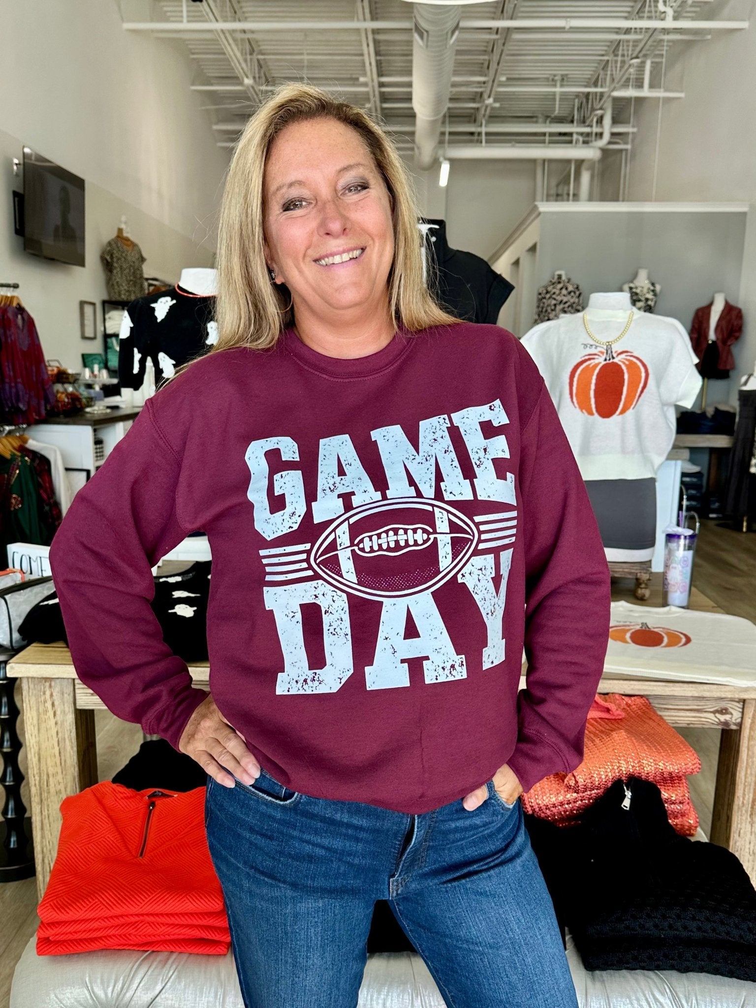 Game Day Football Cozy Sweater Vintage Team Colors - Mainstream Boutique