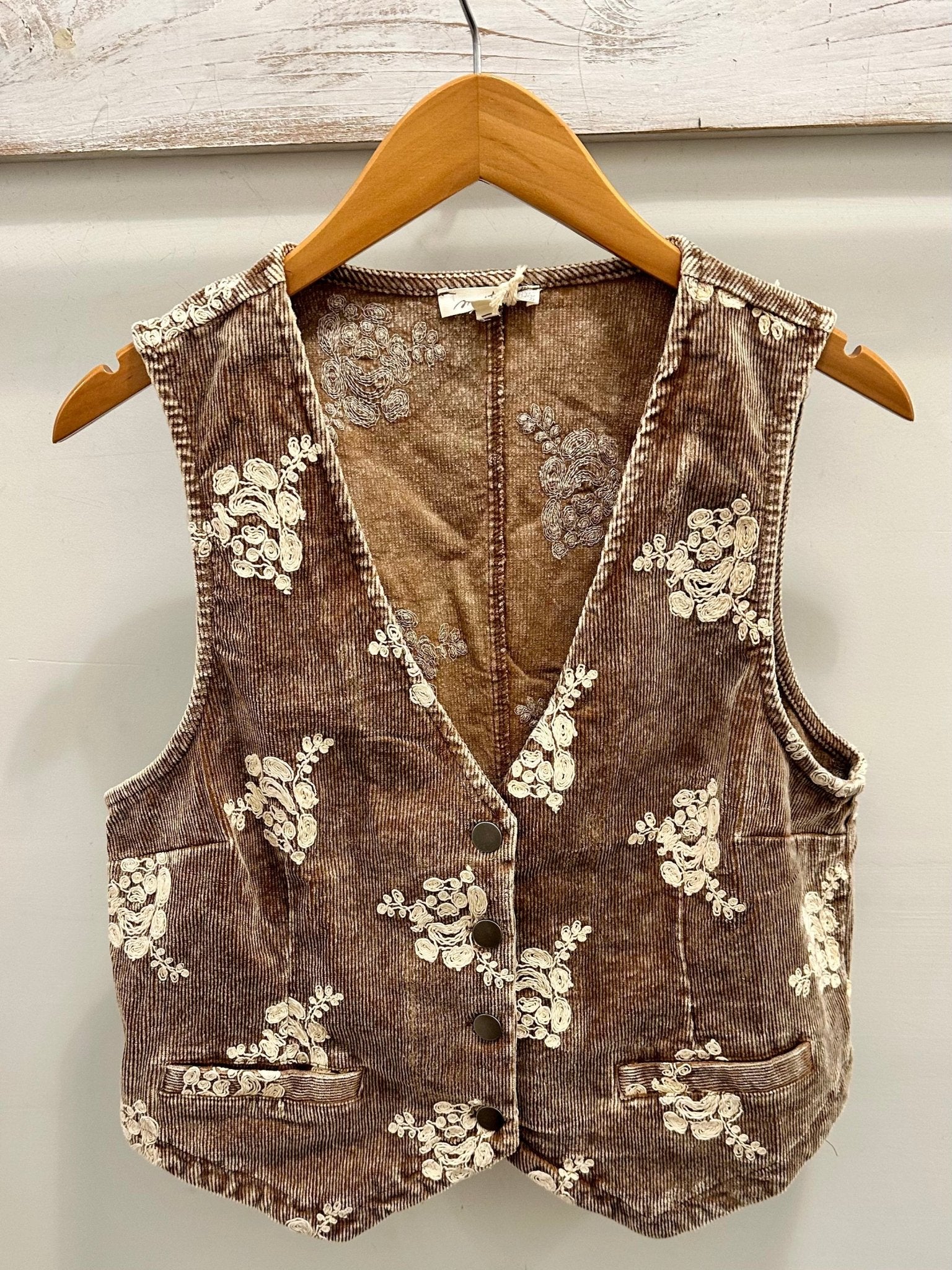 EMBROIDERED CORDUROY VEST - Mainstream Boutique