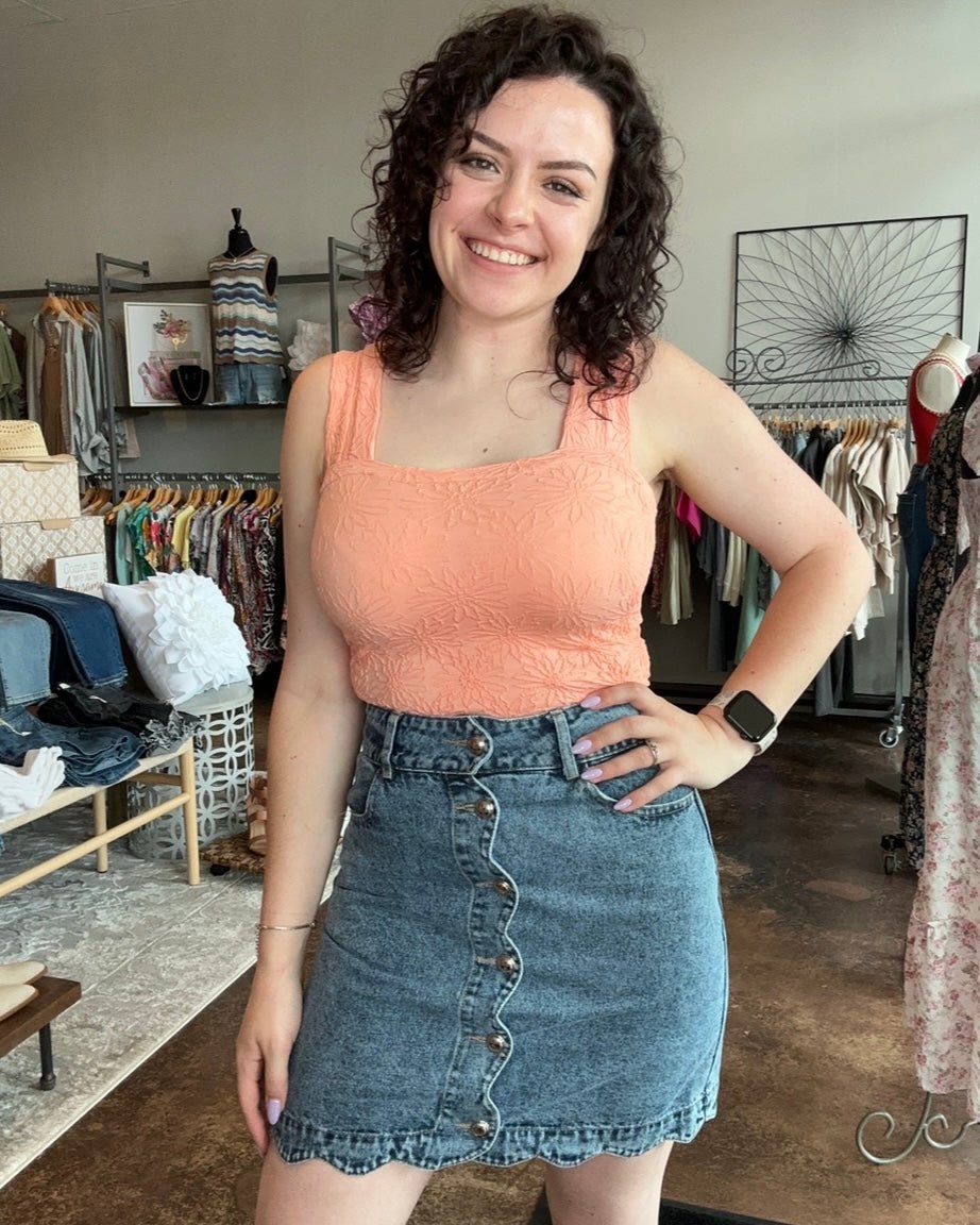 Scallop Button Front Denim Skirt - Mainstream Boutique
