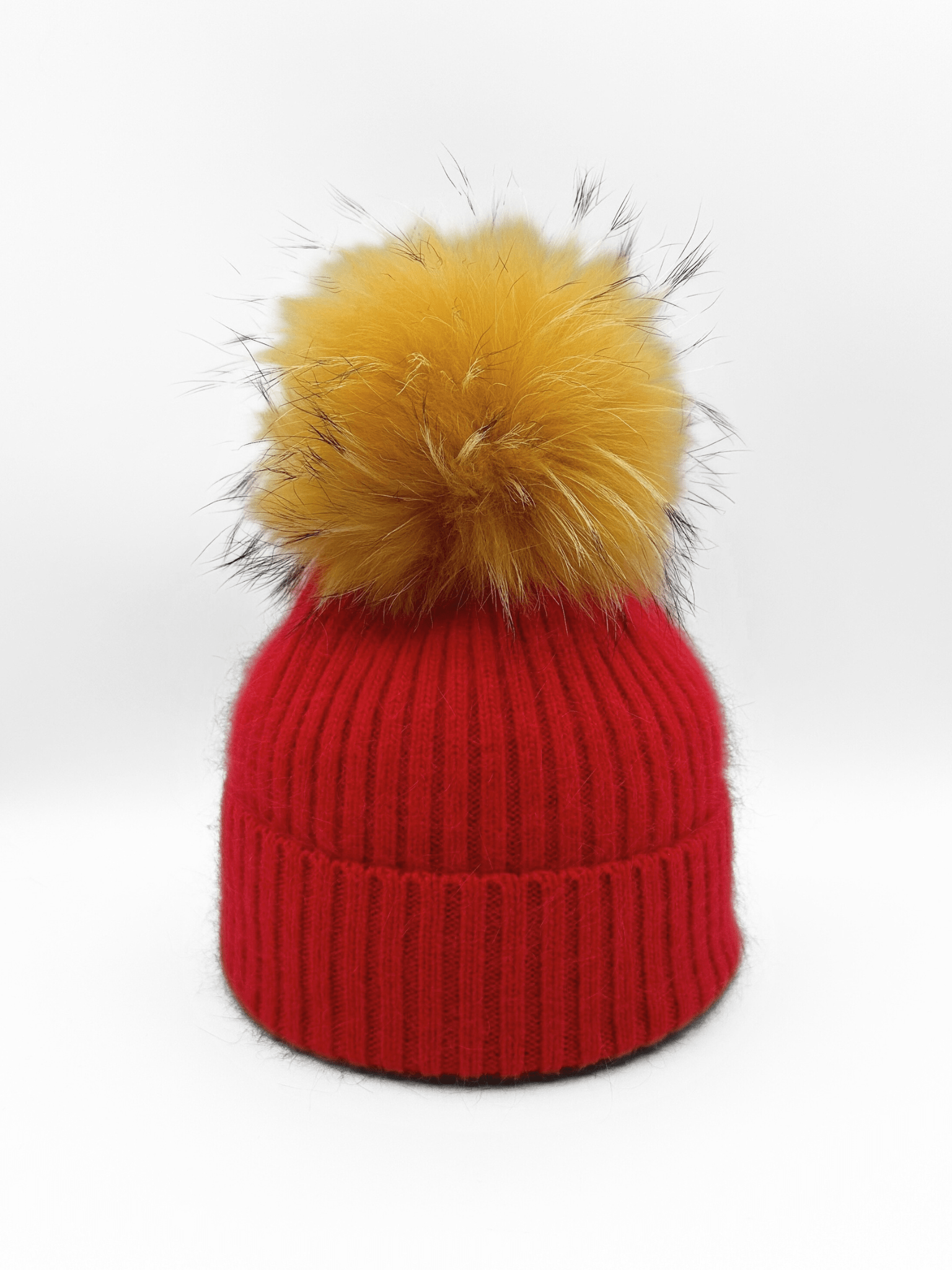 Angora Pom Pom Hat - Red/Golden - Mainstream Boutique
