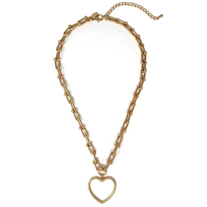 U - Chain Necklace With Open Heart Charm - Mainstream Boutique