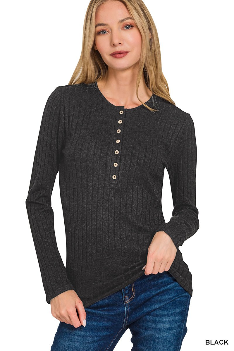Ribbed Long Sleeve Button Down Top - Mainstream Boutique