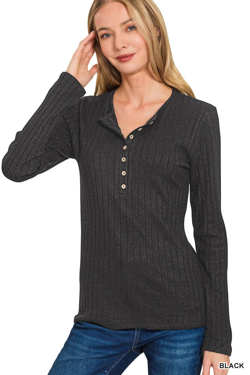 Ribbed Long Sleeve Button Down Top - Mainstream Boutique