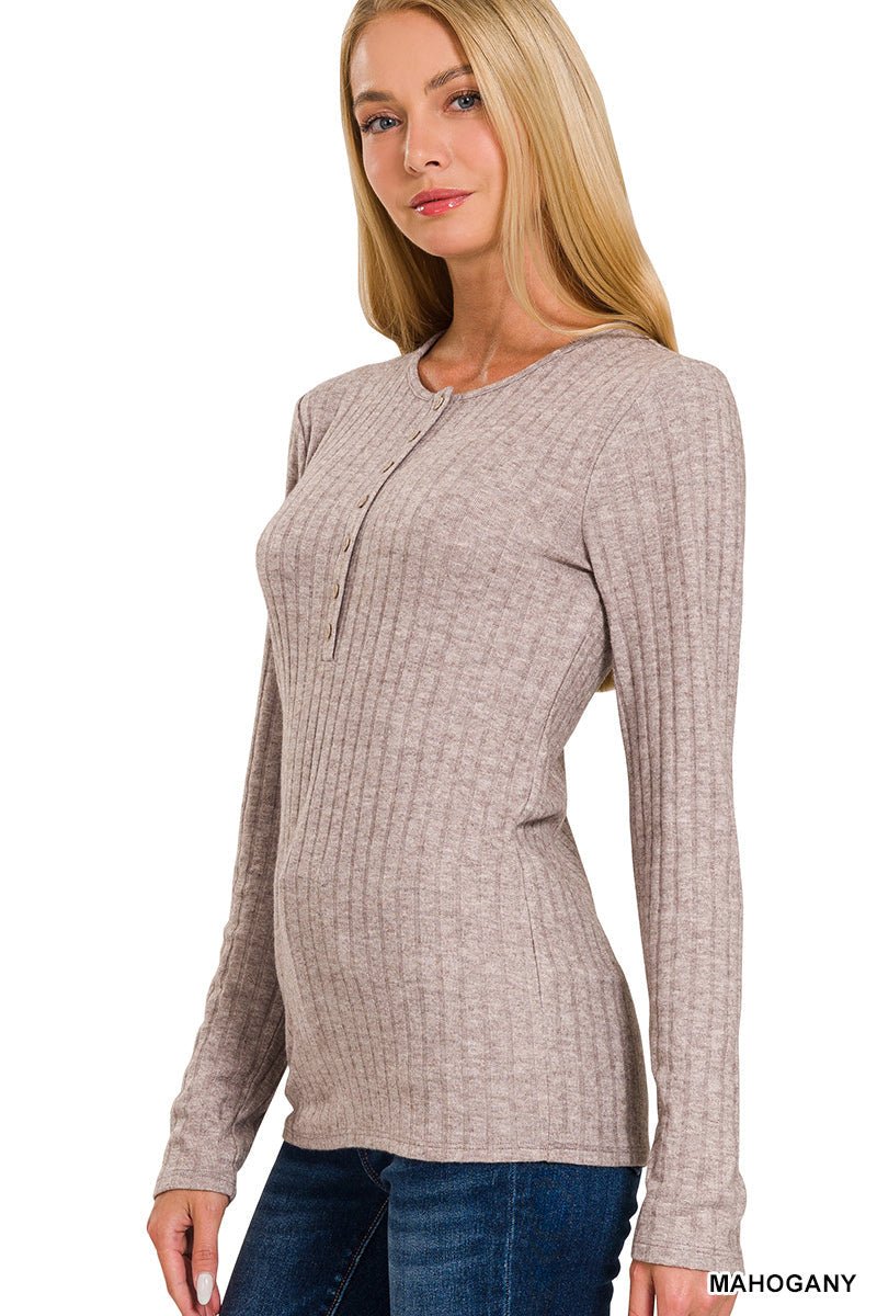 Ribbed Long Sleeve Button Down Top - Mainstream Boutique