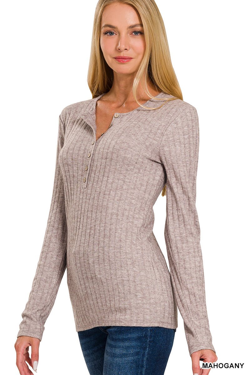 Ribbed Long Sleeve Button Down Top - Mainstream Boutique