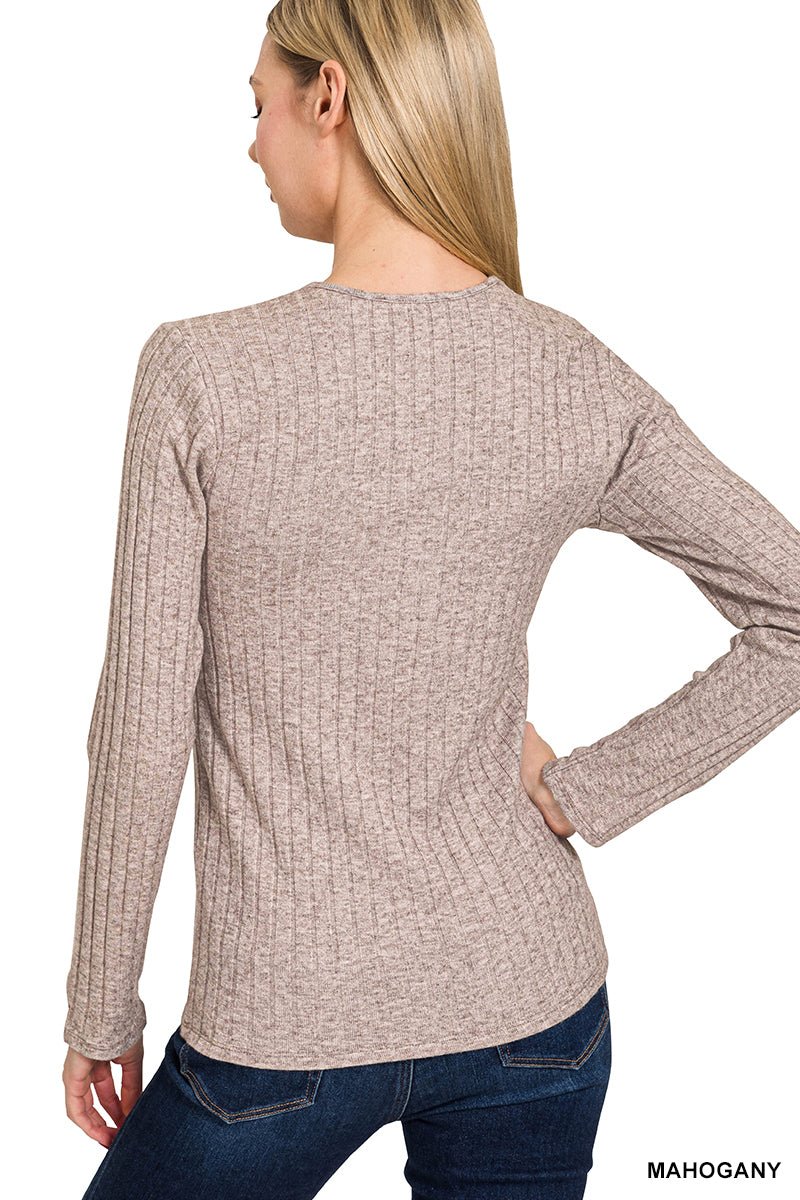 Ribbed Long Sleeve Button Down Top - Mainstream Boutique
