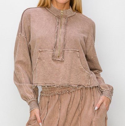 Driftwood Mineral Wash Half Zip - Mainstream Boutique